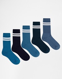 5 пар синих носков в спортивном стиле ASOS - Синий