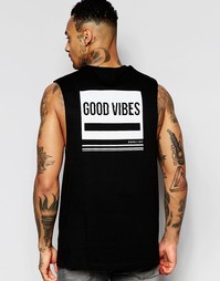 Футболка-безрукавка с заниженными проймами и принтом Good Vibes ASOS