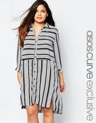 Платье-рубашка в полоску и горошек ASOS CURVE - Мульти