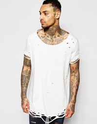 Длинная рваная футболка ASOS - Бежевый