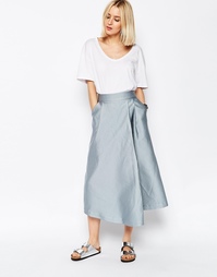 Фактурная атласная юбка-шорты с широкими штанинами ASOS WHITE - Синий