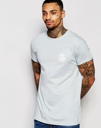 Удлиненная футболка с принтом в виде серфингиста ASOS