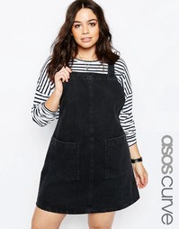 Черный выбеленный джинсовый сарафан с открытой спинкой ASOS CURVE