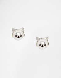 Серьги с искусственным жемчугом и дизайном кошки ASOS - Серебряный