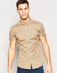 Зауженная рубашка в горошек с короткими рукавами ASOS