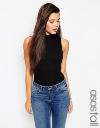 Боди с высокой горловиной в рубчик ASOS TALL - Черный