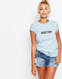 Футболка бойфренда с принтом Road Trip Adolescent Clothing - Синий