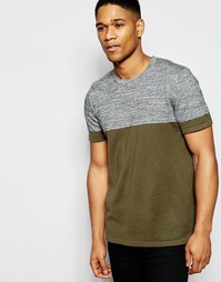 Трикотажная футболка колор блок ASOS - Хаки/черный