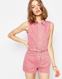 Джинсовый ромпер с плетеным ремнем ASOS - Розовый
