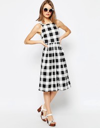 ASOS Structured Midi Dress in Gingham Print - Мульти