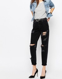 Черные выбеленные джинсы в винтажном стиле с прорехами и потертостями Asos