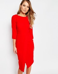 Платье миди с рукавами 3/4 и запахом спереди Closet - Красный