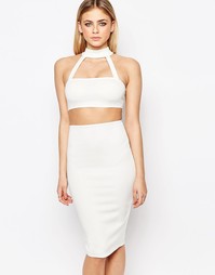 Платье миди с высокой горловиной и вырезами Boohoo - Слоновая кость