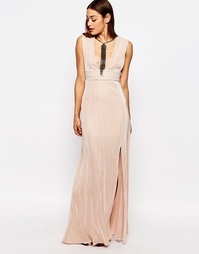 Плиссированное платье макси с глубоким вырезом Missguided - Телесный