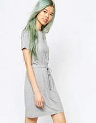 Платье-футболка со шнурком на талии ASOS - Серебристо-серый меланж