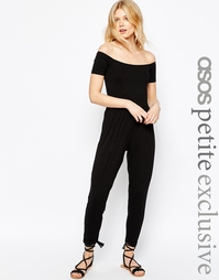 Комбинезон с открытыми плечами и широкими брюками ASOS PETITE - Черный