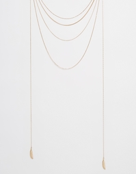 Многослойное ожерелье из цепочек с перьями Orelia - Бледно-золотистый