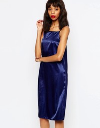 ASOS Hammered Satin Midi Slip Dress - Темно-синий