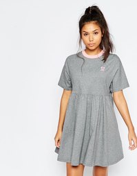 Трикотажное платье-футболка в стиле ретро со щенком Lazy Oaf - Серый