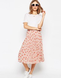 Плиссированная юбка миди с принтом в горошек ASOS