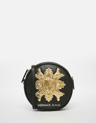 Круглая сумка через плечо с золотистым логотипом Versace Jeans - 899