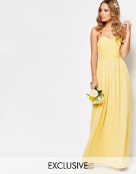 Шифоновое платье‑бандо макси TFNC WEDDING - Пастельный лимонный