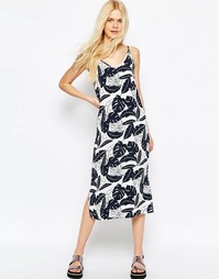 Черно-белое платье миди с пальмовым принтом ASOS - Мульти