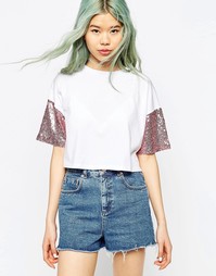 Укороченный топ с пайетками на рукавах ASOS