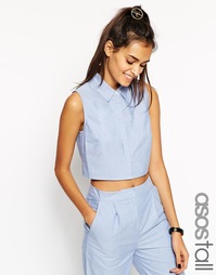Укороченная саржевая футболка без рукавов ASOS TALL Co-ord - Синий