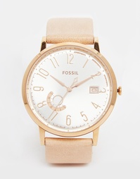 Часы цвета розового золота с кожаным ремешком Fossil - Бежевый