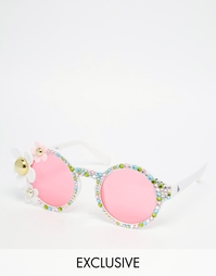 Белые солнцезащитные очки с 3D‑цветами Spangled