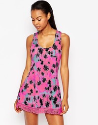 Пляжное платье неоновой расцветки с пальмами South Beach