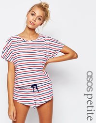 Пижамный комплект в бретонскую полоску с футболкой и шортами с завышен Asos Petite