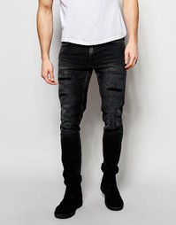 Черные джинсы слим с потертостями Nudie Jeans Lean Dean