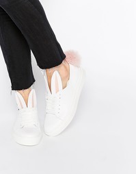 Белые кожаные кроссовки с кроличьими ушками и хвостиком Minna Parikka