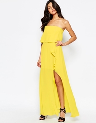 Платье макси с лифом-бандо и оборками BCBGMaxAzria