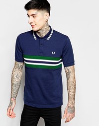 Приталенная футболка-поло с полосой на груди Fred Perry - Темно-синий