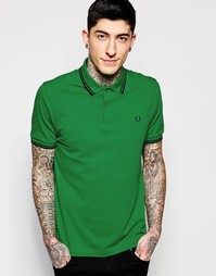 Футболка-поло кроя слим с контрастной отделкой Fred Perry - Зеленый