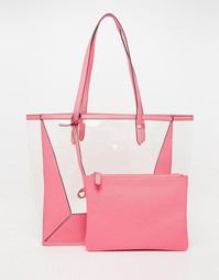 Прозрачная пляжная сумка со съемным клатчем ASOS - Розовый