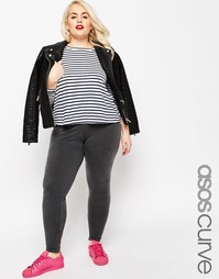 Леггинсы с эффектом кислотной стирки и молниями внизу ASOS CURVE