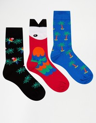 Набор из 3 пар носков с попугаями ASOS - Мульти