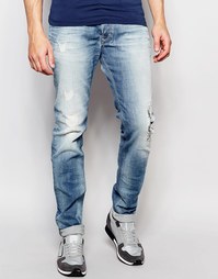 Светлые джинсы скинни с заплатками Diesel Jeans Sleenker DNA 672I