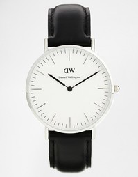 Черные классические большие часы с серебристой отделкой Daniel Welling