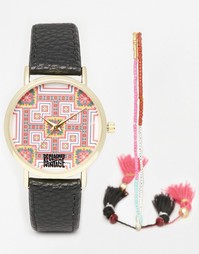 Часы с мозаичным принтом и часы с браслетом-фенечкой Reclaimed Vintage