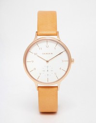 Часы в корпусе цвета розового золота с кожаным ремешком Skagen Anita