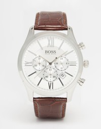 Часы с коричневым кожаным ремешком и хронографом Hugo Boss 1513195