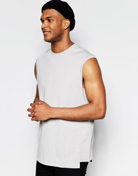Серая oversize-футболка асимметричной длины без рукавов ASOS - Серый