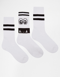 Набор из 3 пар спортивных носков с монстрами ASOS - Белый