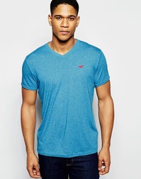 Меланжевая футболка слим с v-образным вырезом Selected Homme - Синий Hollister