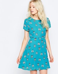 Платье с принтом часов с кукушкой Sugarhill Boutique - Синий